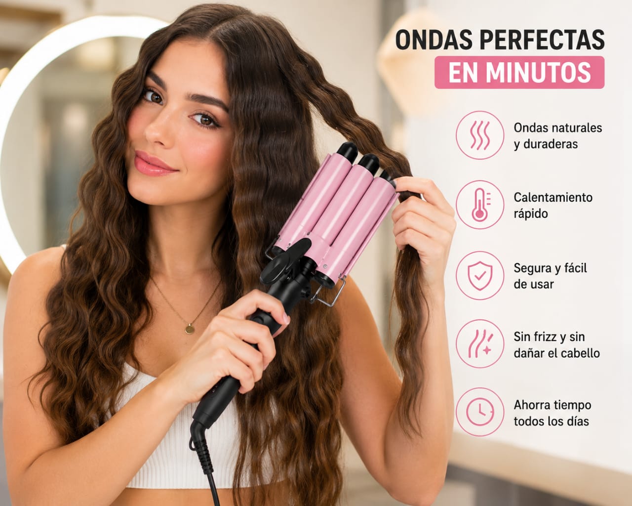 Pinza Rizadora Profesional - Ondas de Sirena (3 Tubos)