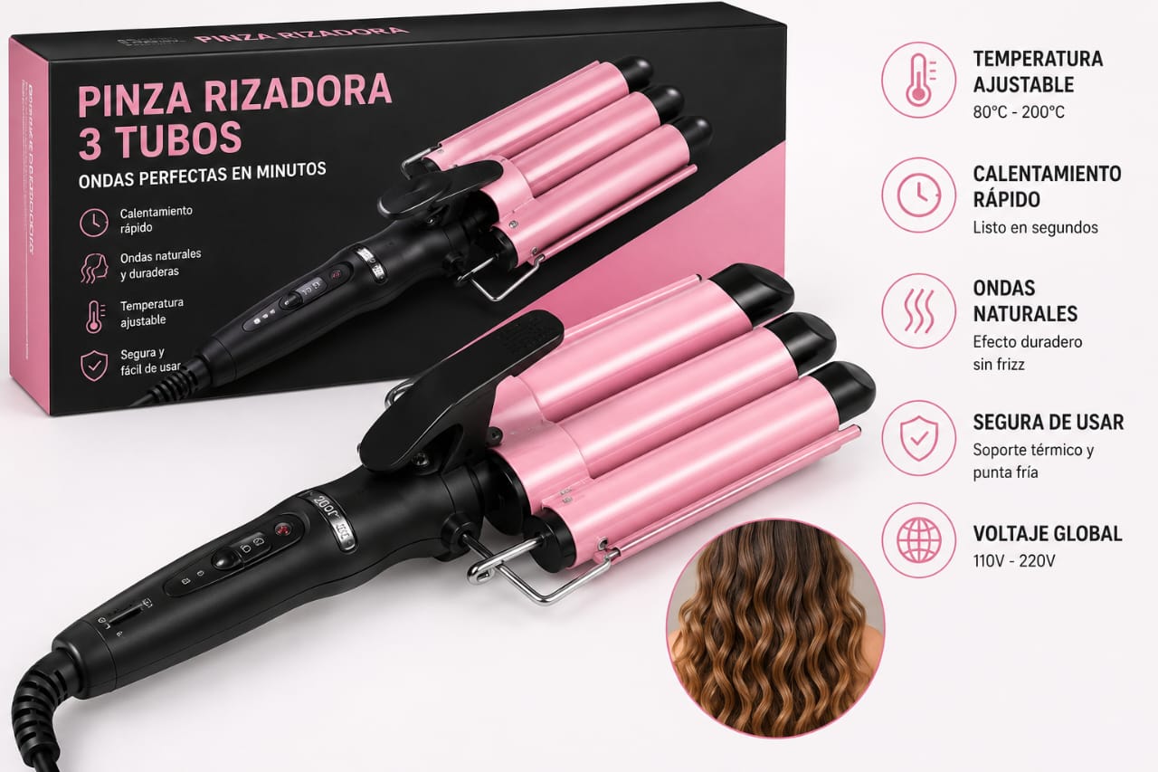 Pinza Rizadora Profesional - Ondas de Sirena (3 Tubos)